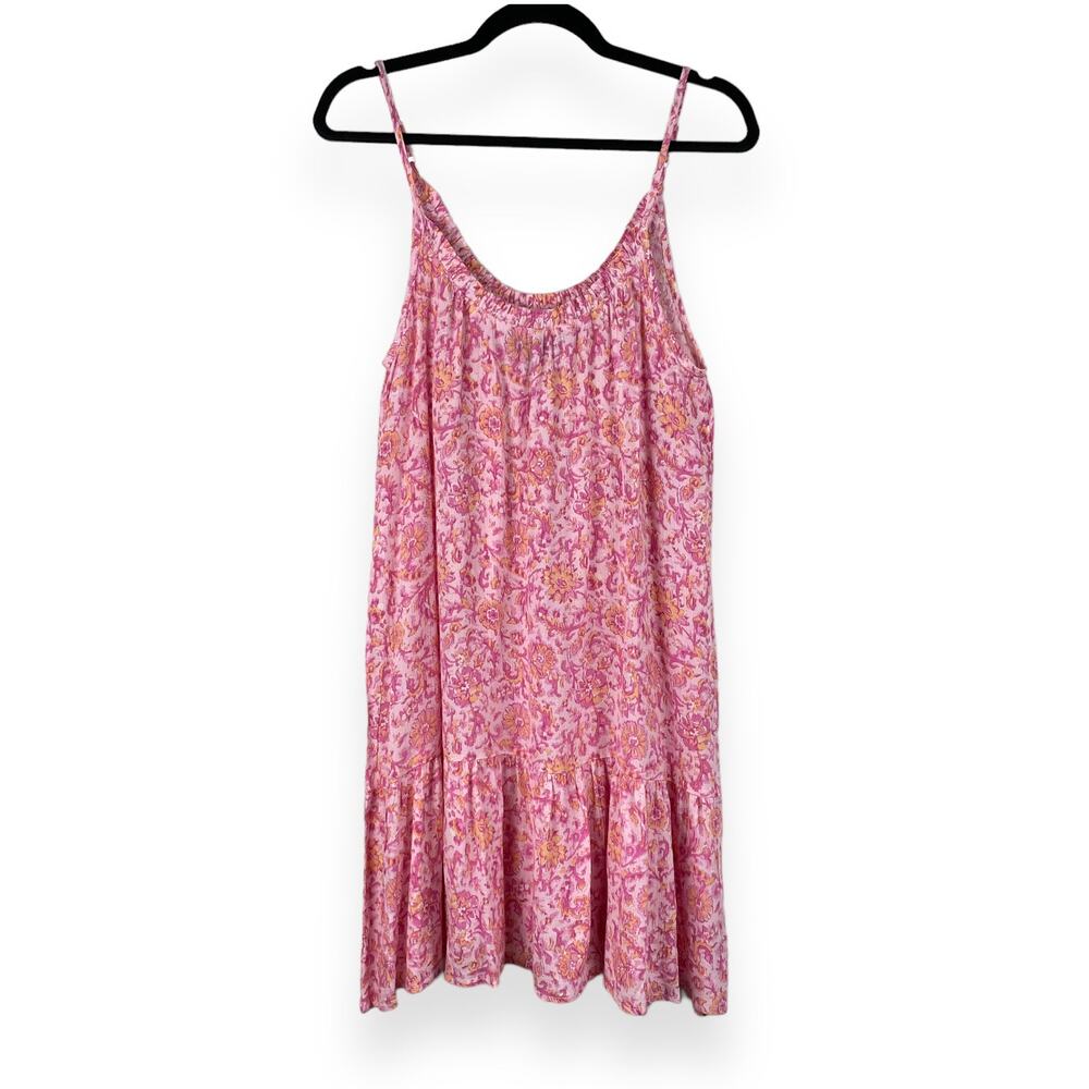 Bobeau Dress XS Pink Floral Tiered Hem Sleeveless Fairycore Preppy Lightweight